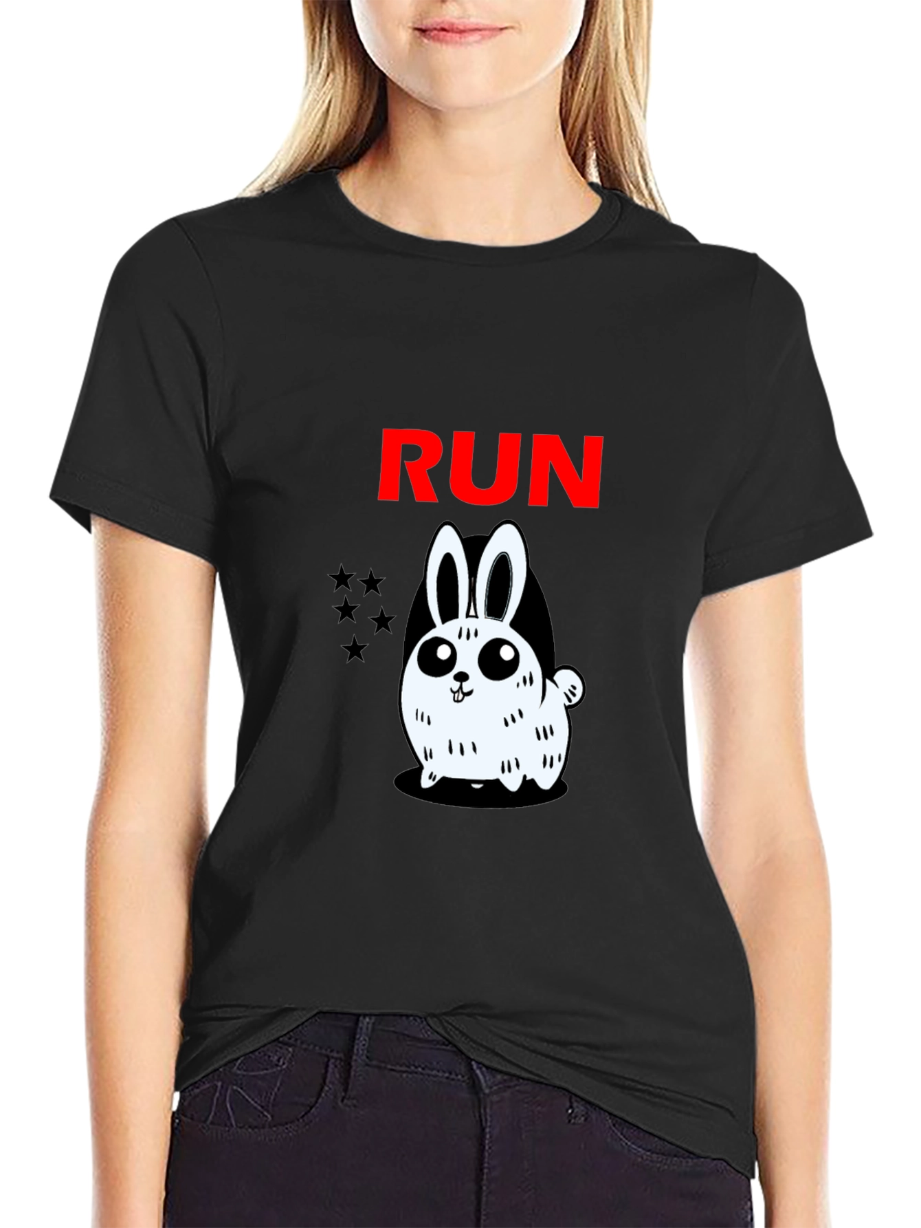 Run Bunny Graphic Tee -  Mens Black Cotton T-Shirt