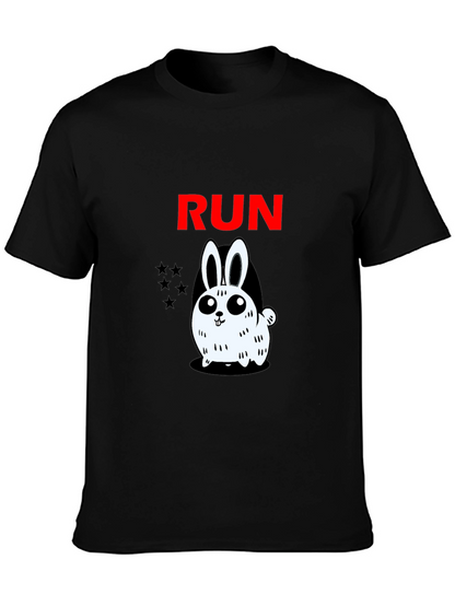 Run Bunny Graphic Tee -  Mens Black Cotton T-Shirt