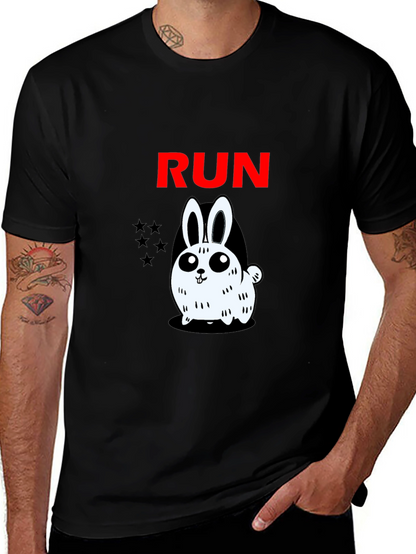 Run Bunny Graphic Tee -  Mens Black Cotton T-Shirt