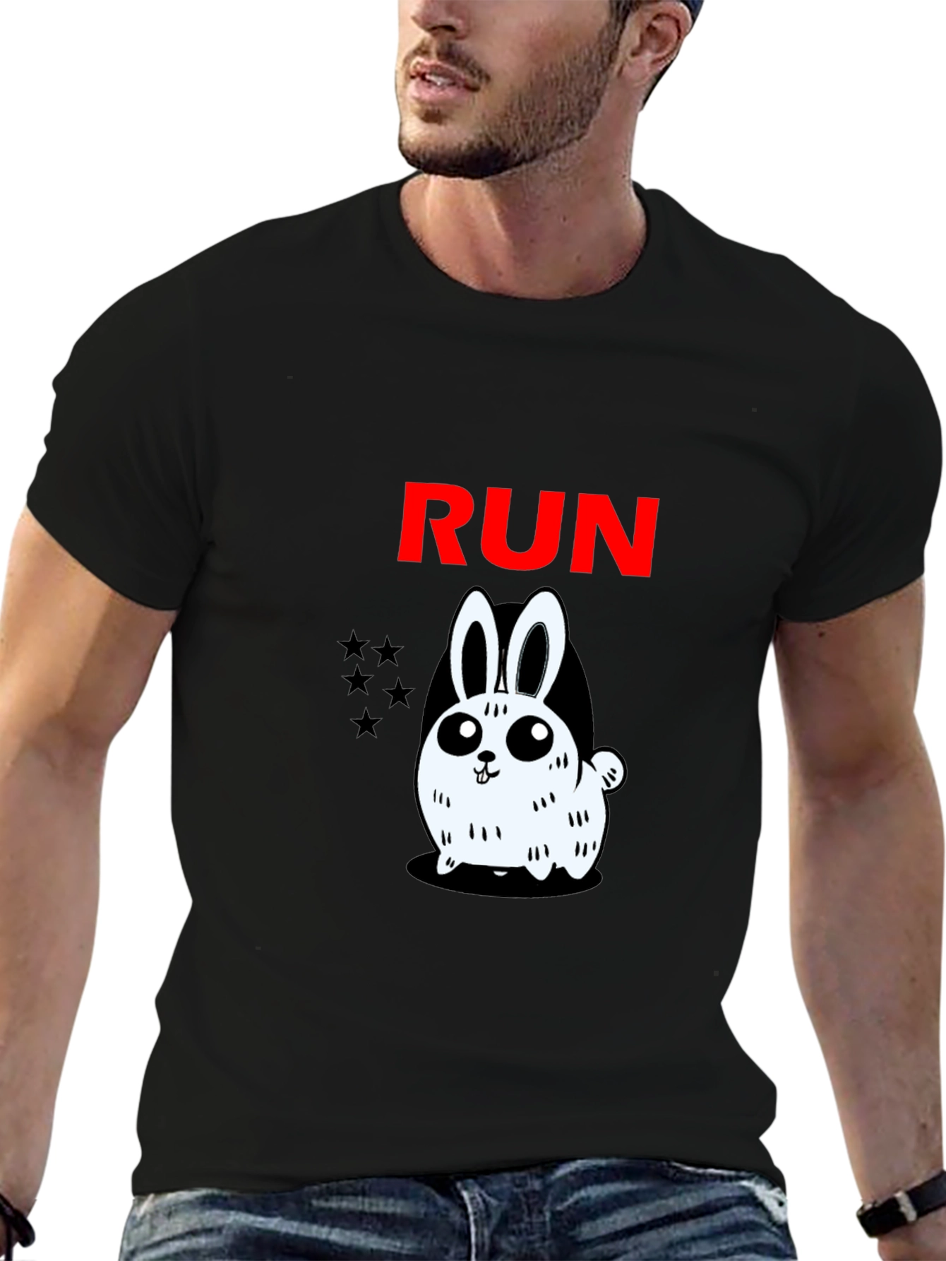 Run Bunny Graphic Tee -  Mens Black Cotton T-Shirt
