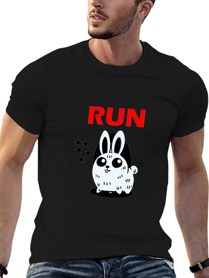 Run Bunny Graphic Tee -  Mens Black Cotton T-Shirt