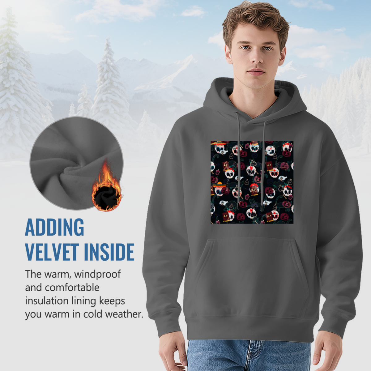 Premium Graphic Hoodie - Skull with Flowers