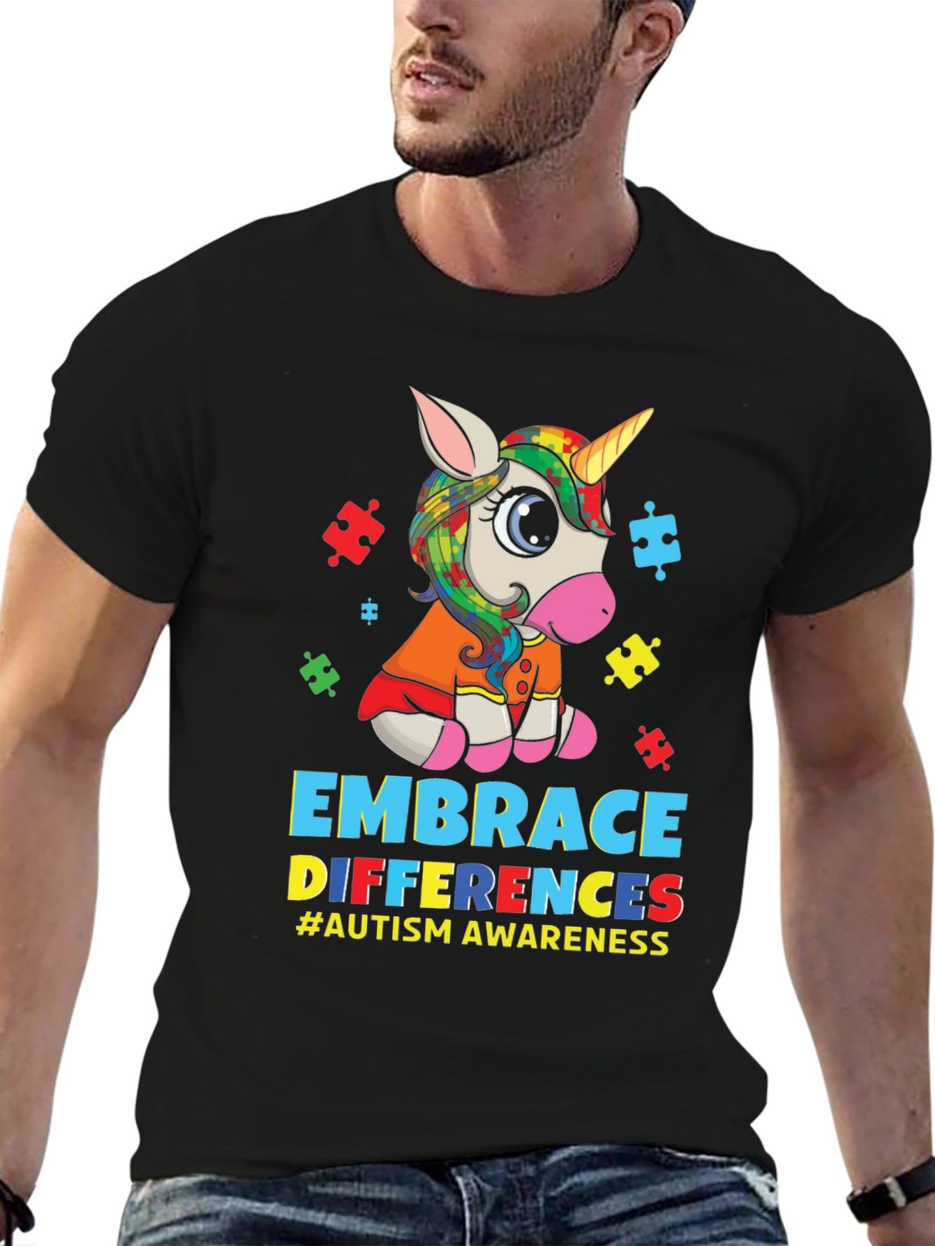Embrace Differences Autism Awareness Unicorn T-Shirt