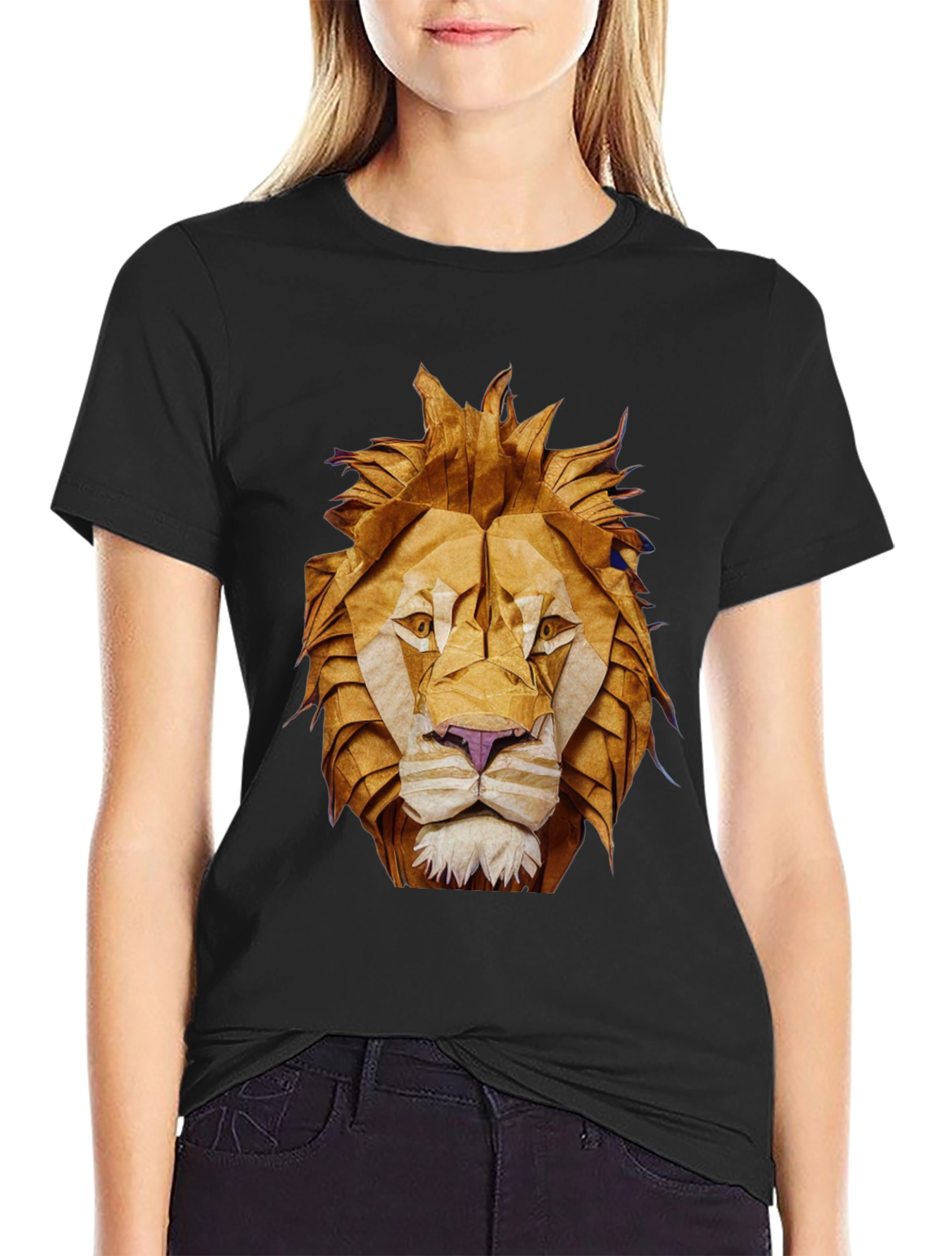 Origami Lion Graphic Tee - Black