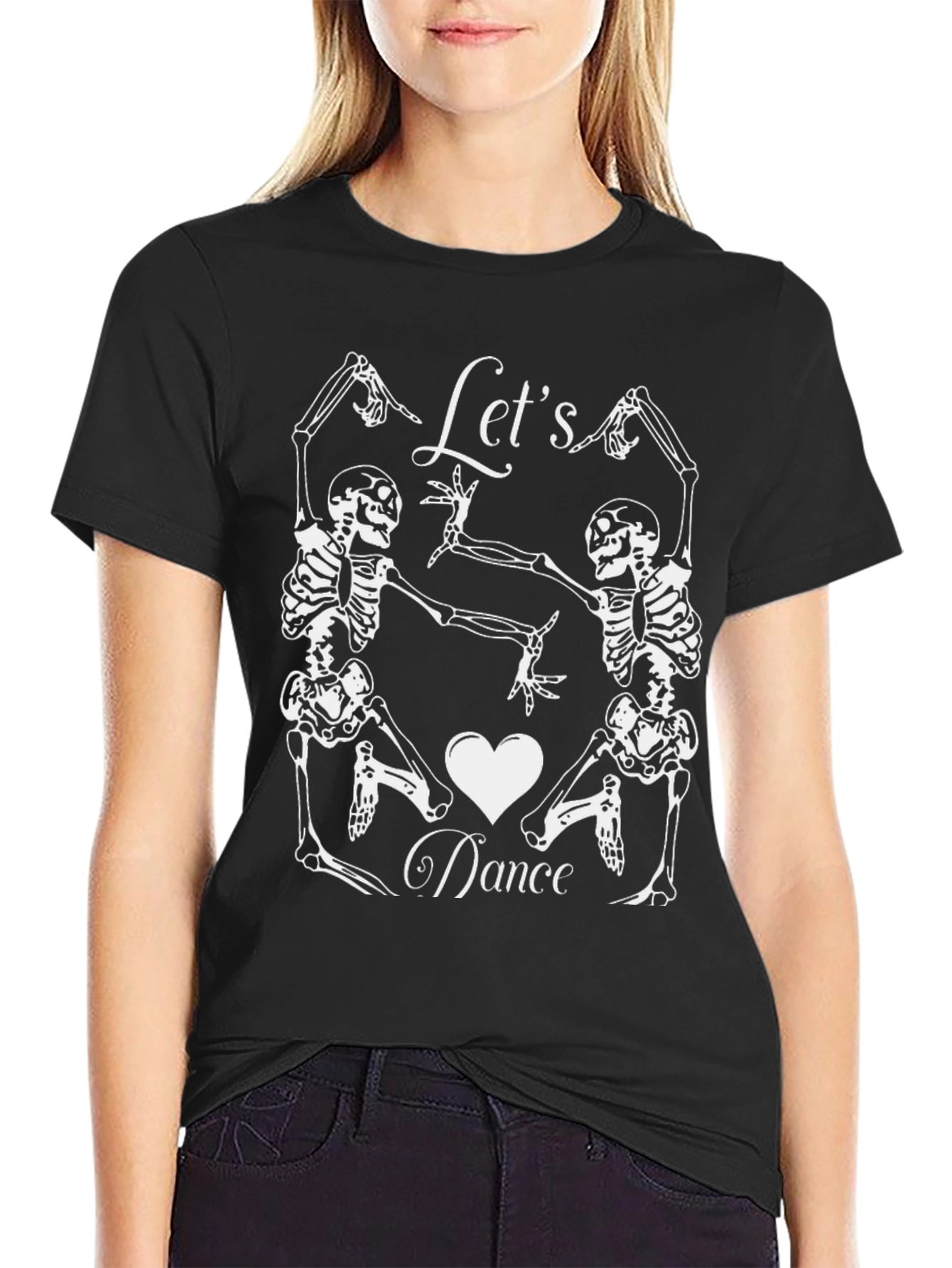 Skeleton Dance Graphic Tee - Halloween Black T-Shirt