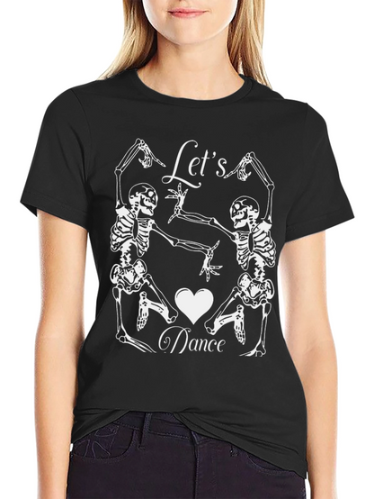 Skeleton Dance Graphic Tee - Halloween Black T-Shirt