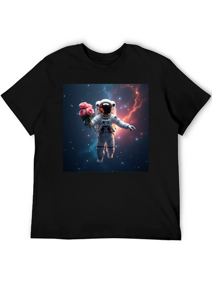 Astronaut in Space T-Shirt - Floral Cosmic Design