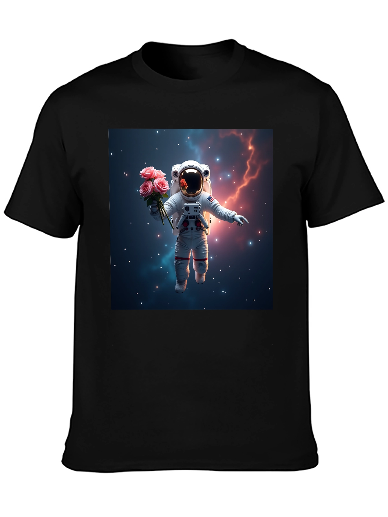 Astronaut in Space T-Shirt - Floral Cosmic Design