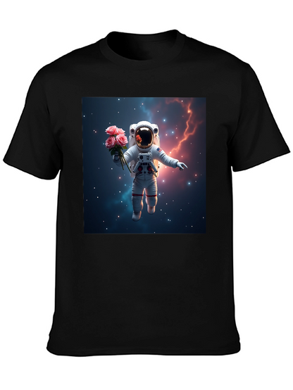 Astronaut in Space T-Shirt - Floral Cosmic Design