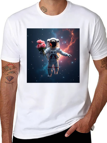 Astronaut in Space T-Shirt - Floral Cosmic Design