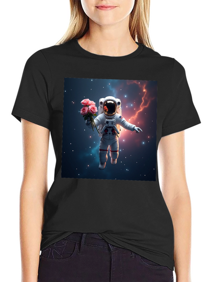 Astronaut in Space T-Shirt - Floral Cosmic Design