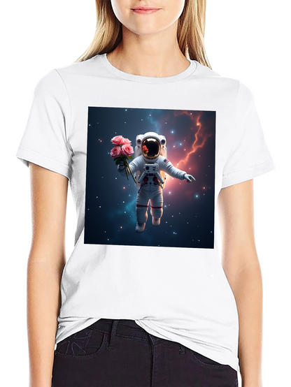 Astronaut in Space T-Shirt - Floral Cosmic Design