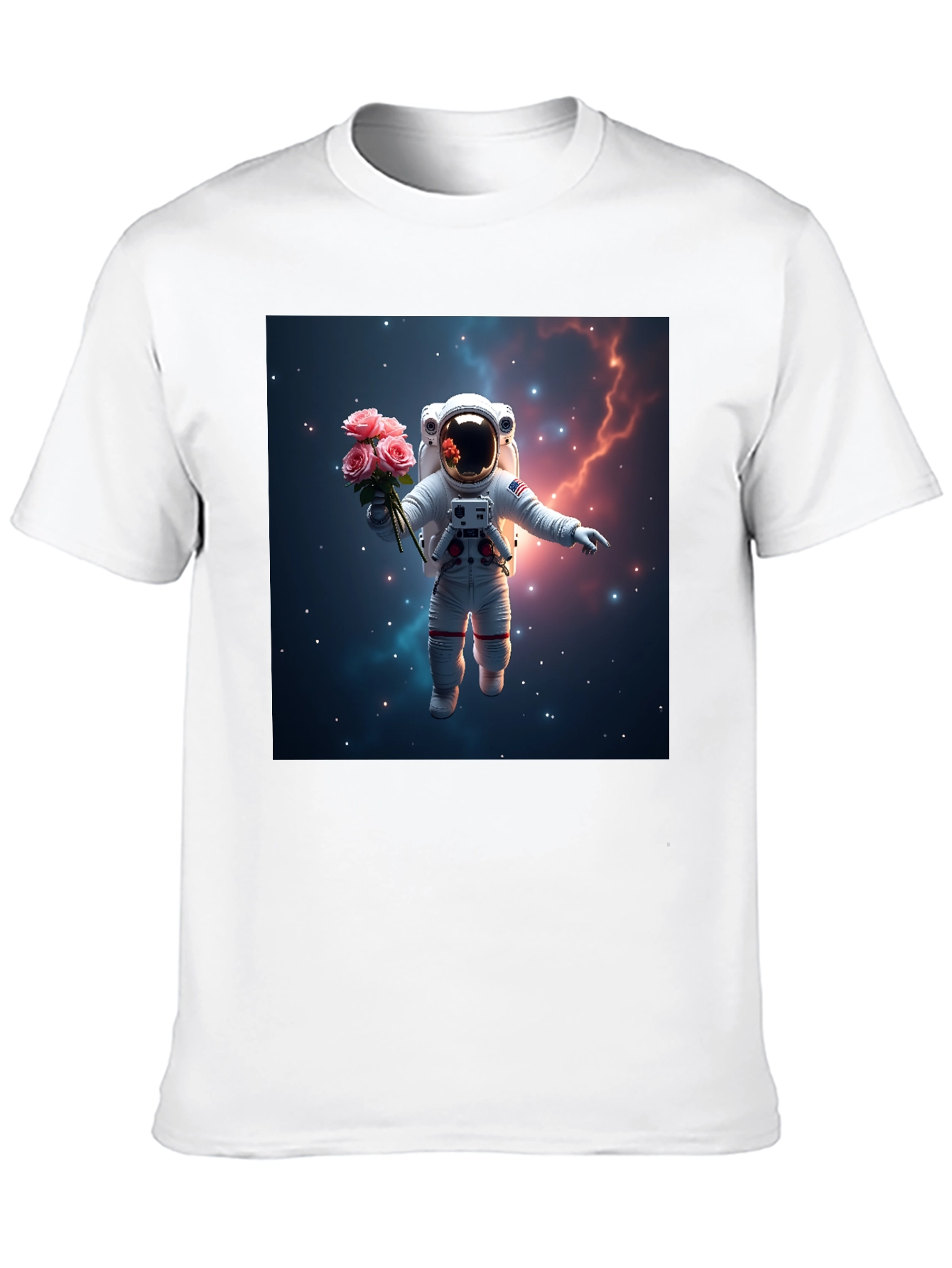 Astronaut in Space T-Shirt - Floral Cosmic Design