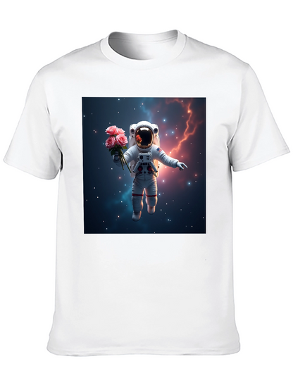 Astronaut in Space T-Shirt - Floral Cosmic Design