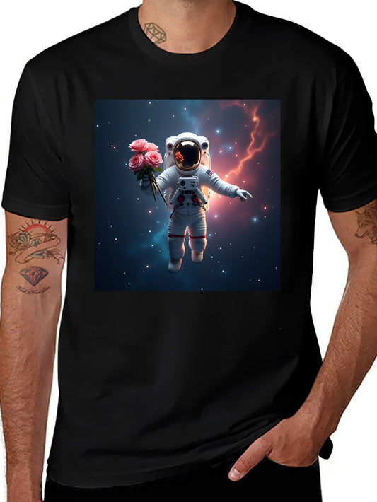 Astronaut in Space T-Shirt - Floral Cosmic Design
