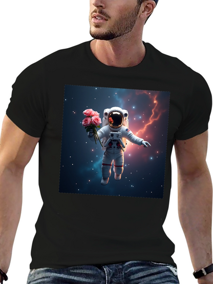 Astronaut in Space T-Shirt - Floral Cosmic Design