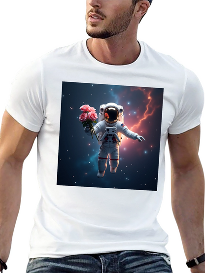 Astronaut in Space T-Shirt - Floral Cosmic Design