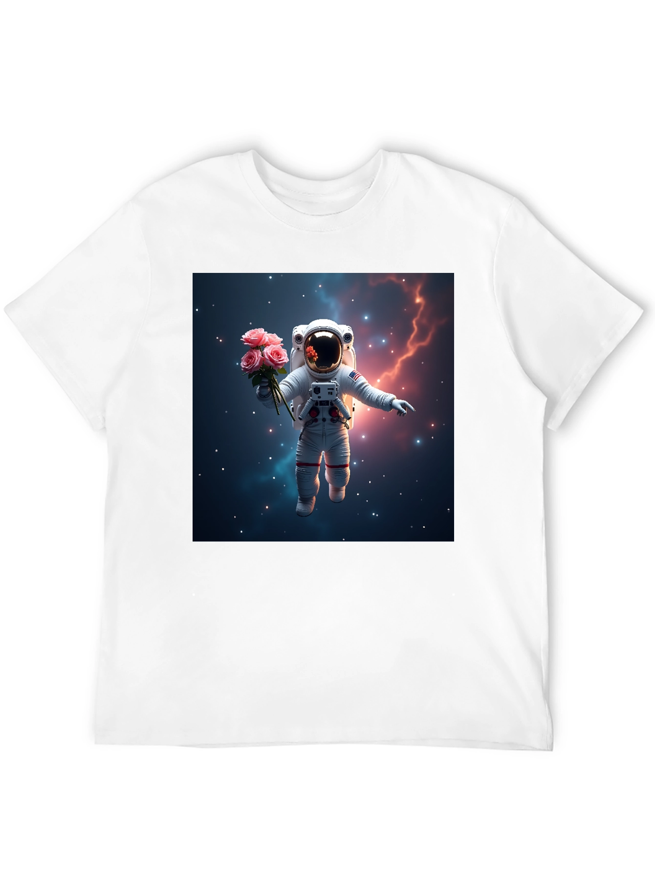 Astronaut in Space T-Shirt - Floral Cosmic Design