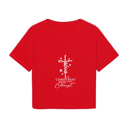 Christmas Begins With Christ Cross Faith X?mas Crop Top