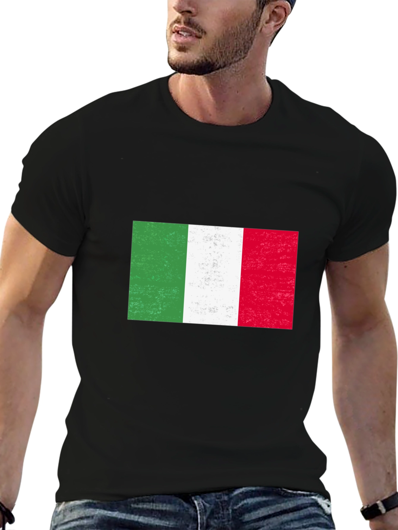 Italy Flag Graphic Tee - Black Cotton Blend