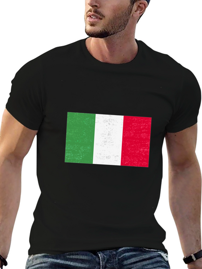 Italy Flag Graphic Tee - Black Cotton Blend