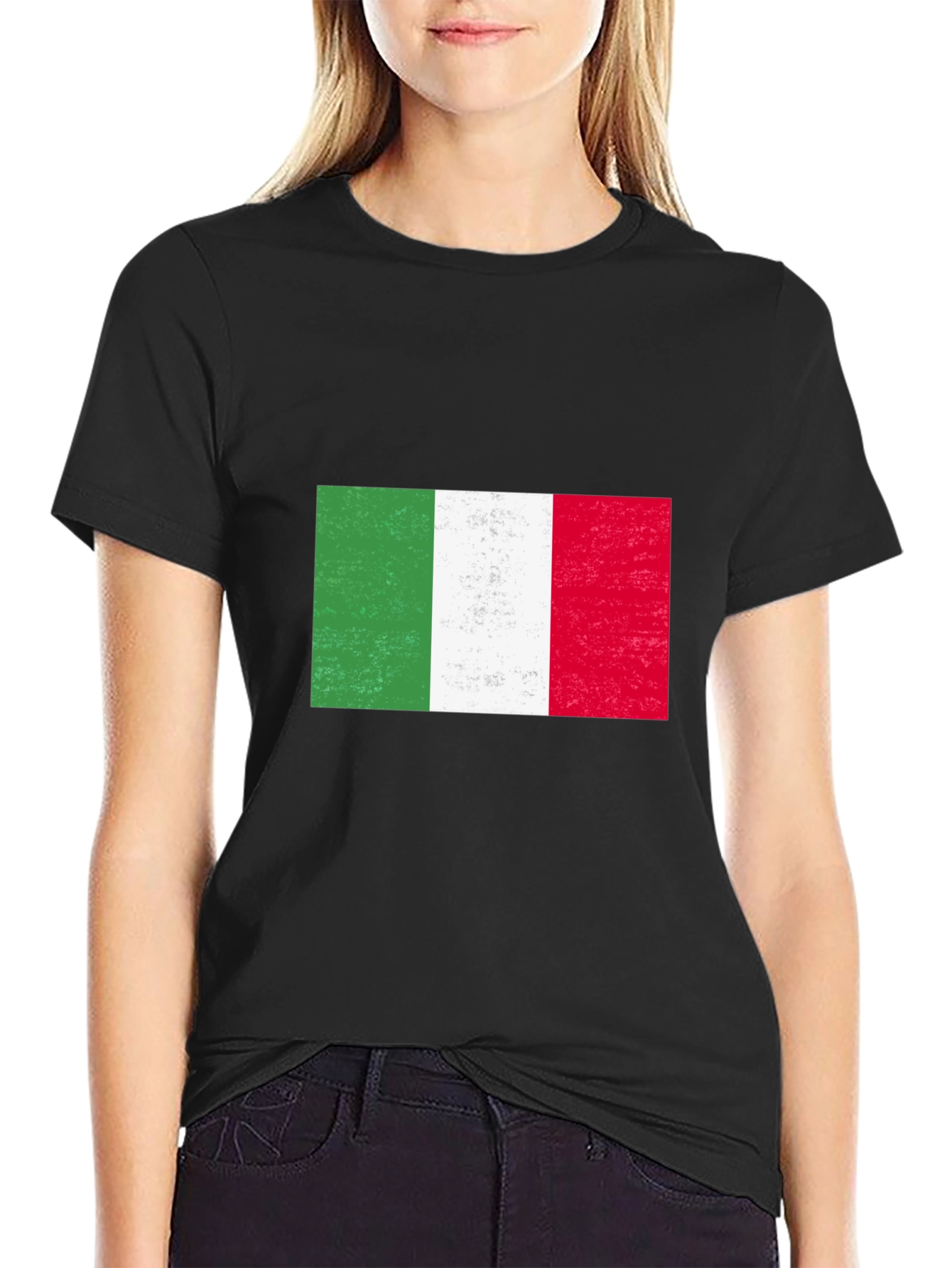 Italy Flag Graphic Tee - Black Cotton Blend