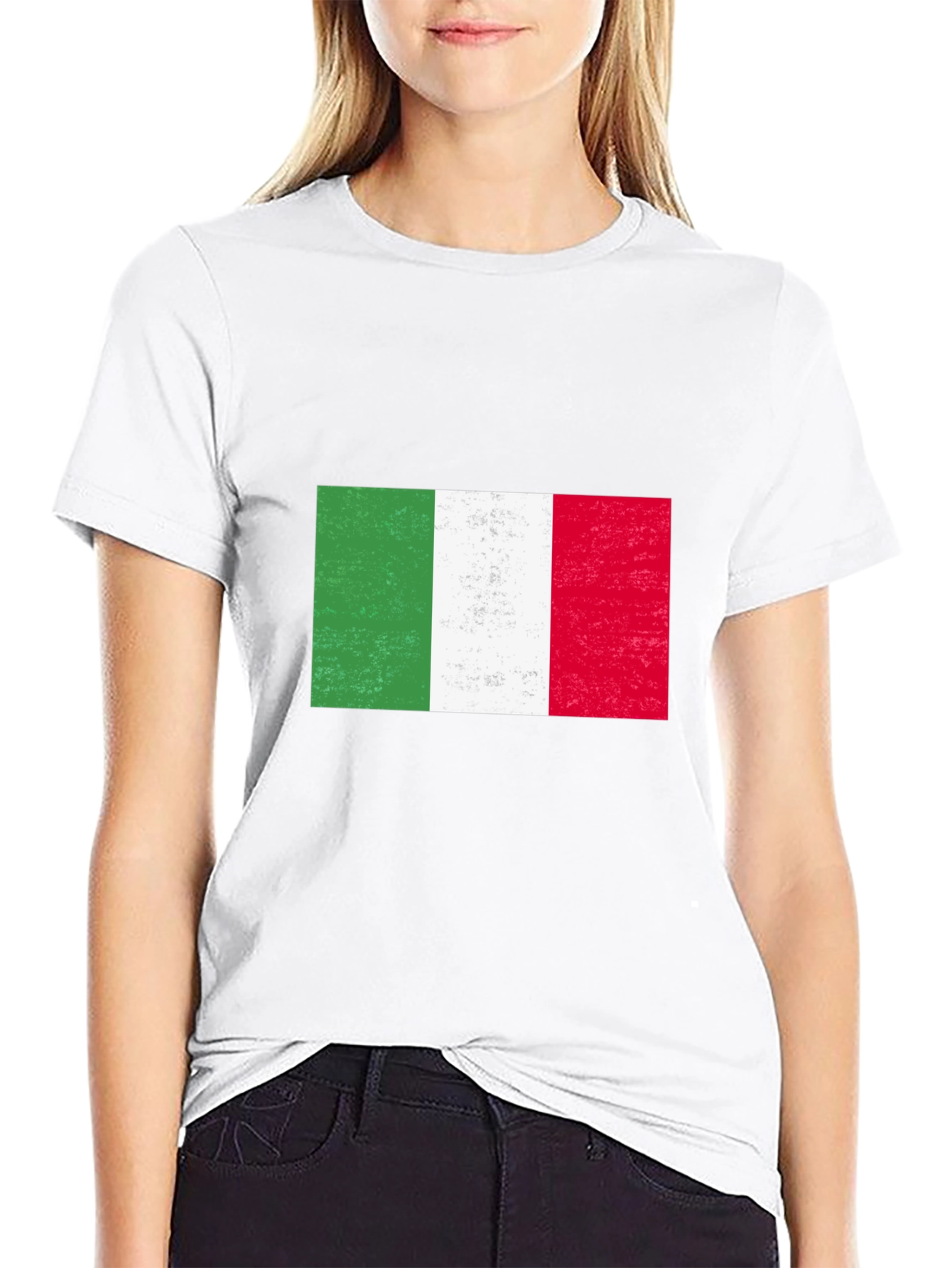 Italy Flag Graphic Tee - Black Cotton Blend