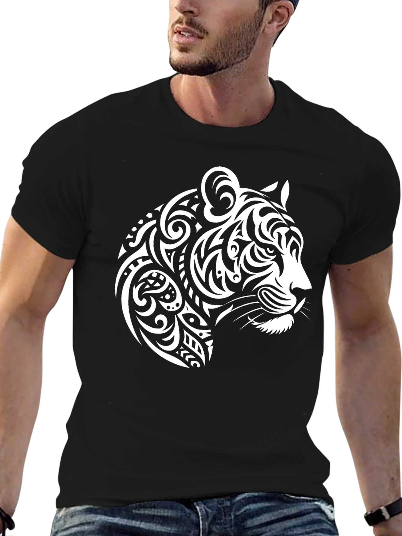 Tribal Tiger Graphic Tee - Bold Black T-Shirt