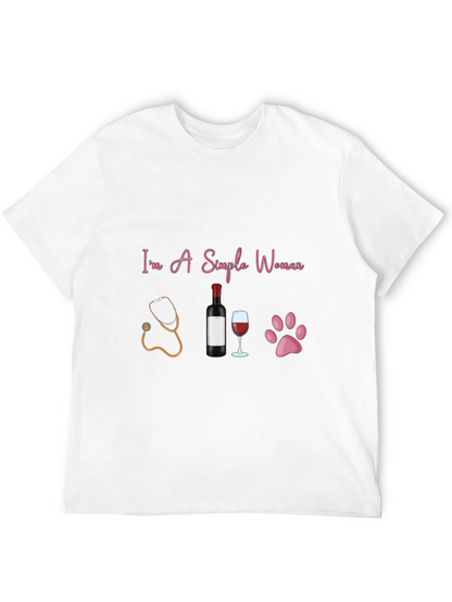 Simple Woman T-Shirt: Stethoscope Wine & Paws