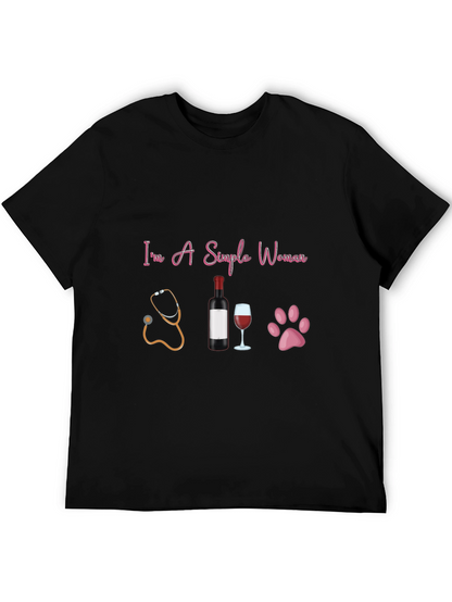 Simple Woman T-Shirt: Stethoscope Wine & Paws