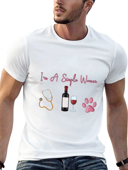 Simple Woman T-Shirt: Stethoscope Wine & Paws