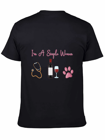 Simple Woman T-Shirt: Stethoscope Wine & Paws