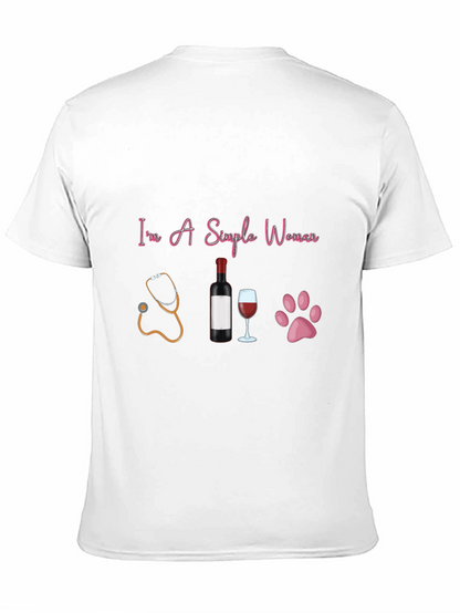 Simple Woman T-Shirt: Stethoscope Wine & Paws