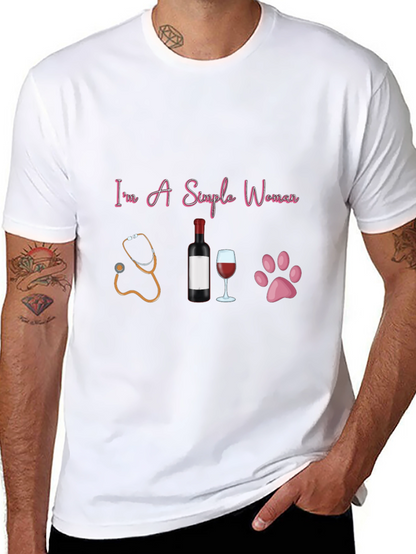 Simple Woman T-Shirt: Stethoscope Wine & Paws