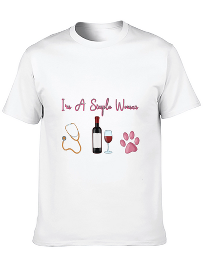 Simple Woman T-Shirt: Stethoscope Wine & Paws