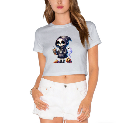 Cool Skeleton Skull Iced Coffee Halloween Crop Top