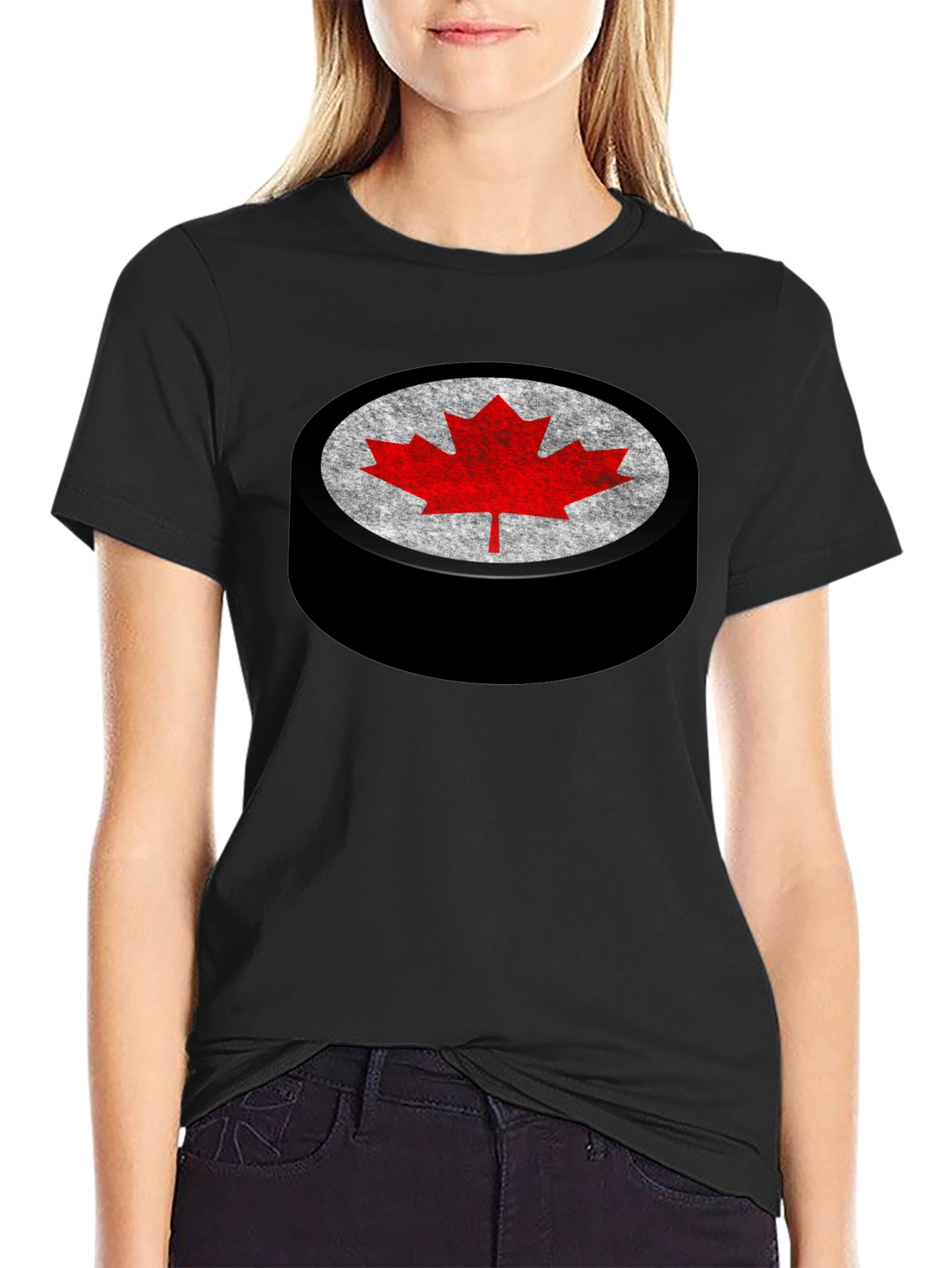 Canadian Hockey Puck Maple Leaf Graphic Tee