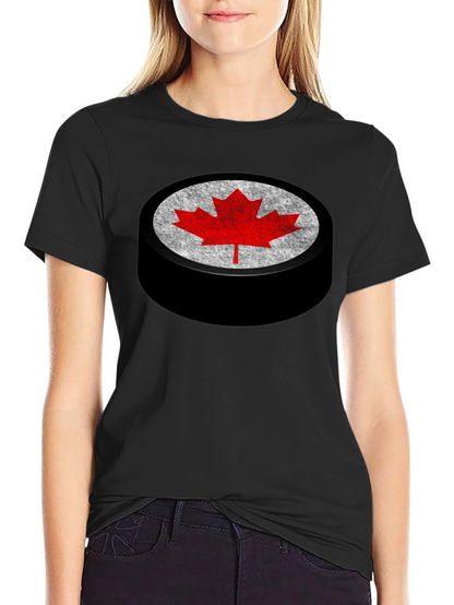 Canadian Hockey Puck Maple Leaf Graphic Tee