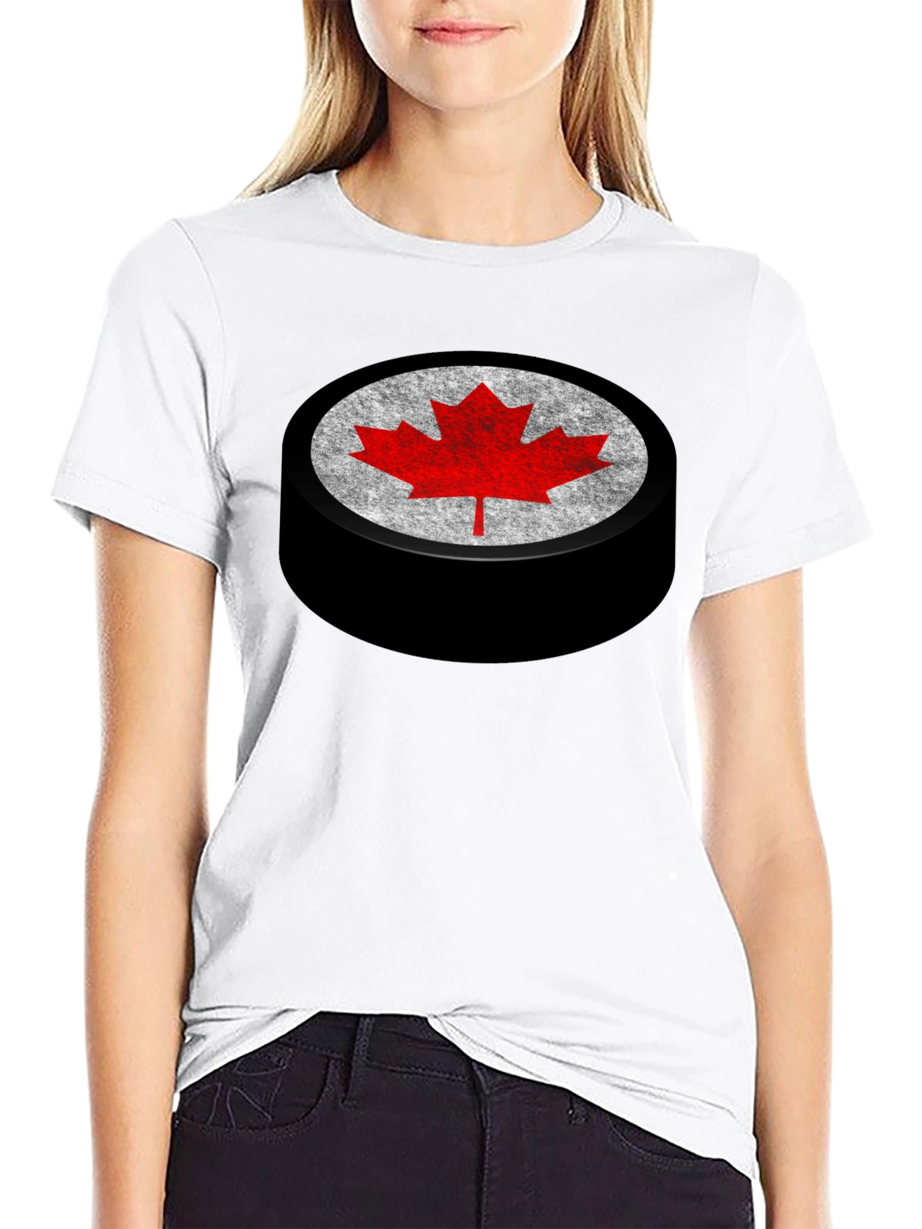 Canadian Hockey Puck Maple Leaf Graphic Tee