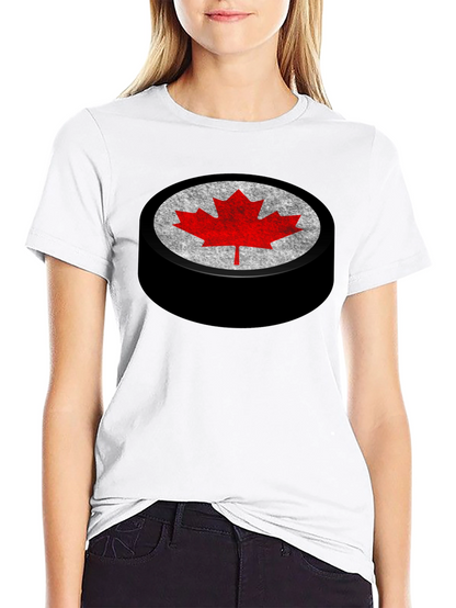 Canadian Hockey Puck Maple Leaf Graphic Tee