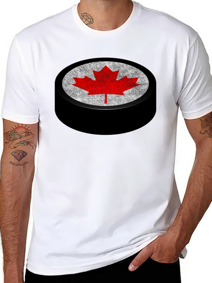 Canadian Hockey Puck Maple Leaf Graphic Tee