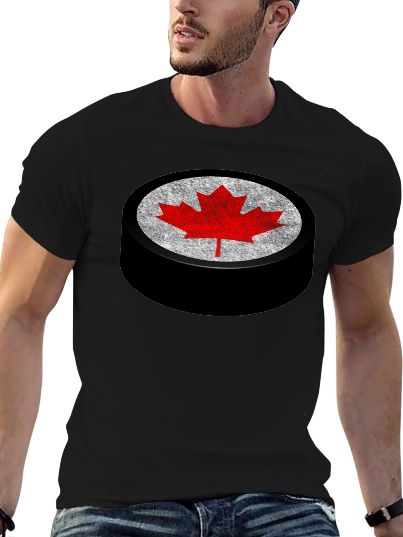 Canadian Hockey Puck Maple Leaf Graphic Tee