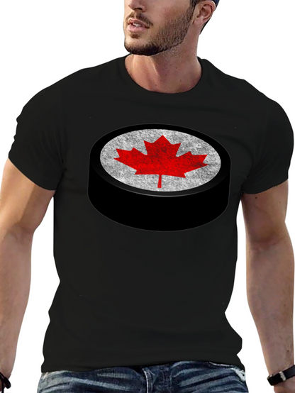 Canadian Hockey Puck Maple Leaf Graphic Tee