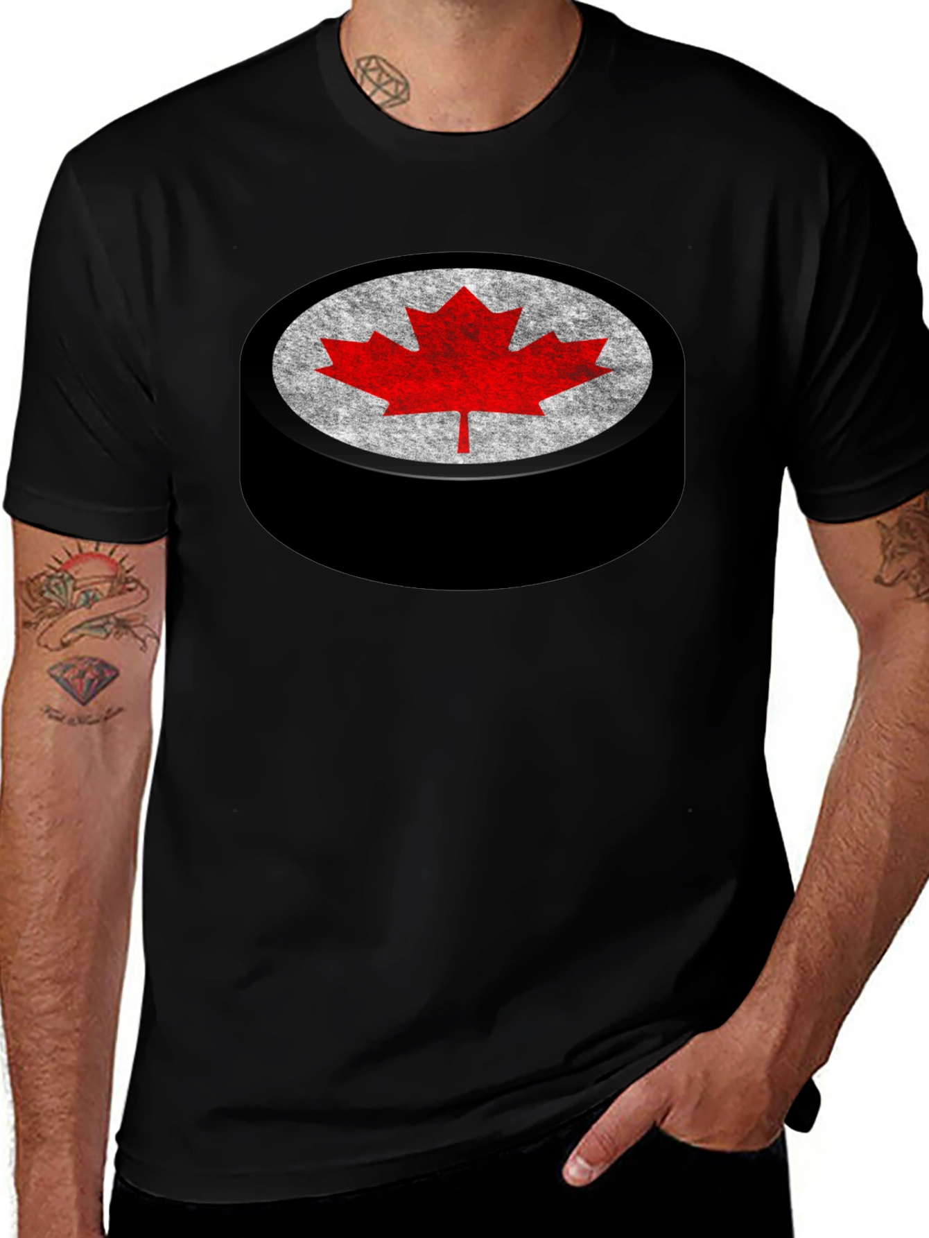 Canadian Hockey Puck Maple Leaf Graphic Tee