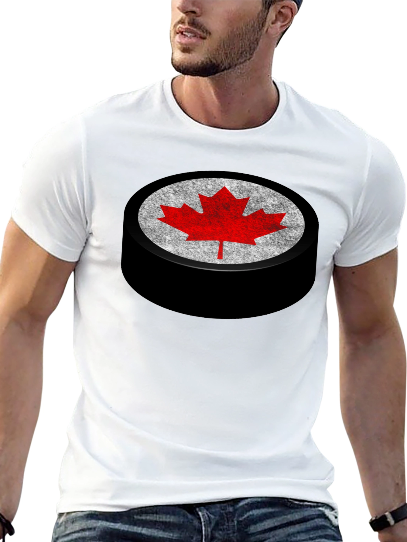 Canadian Hockey Puck Maple Leaf Graphic Tee