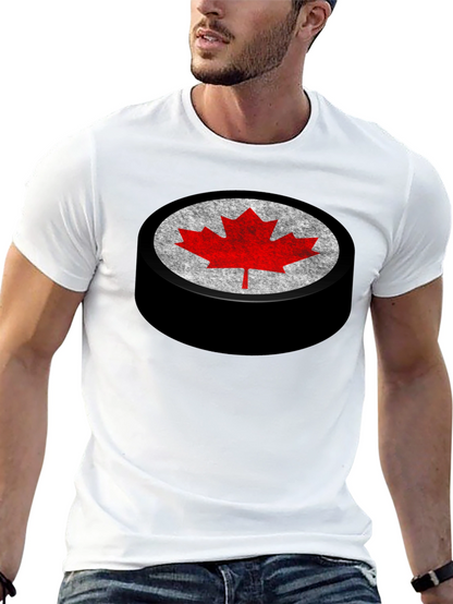 Canadian Hockey Puck Maple Leaf Graphic Tee