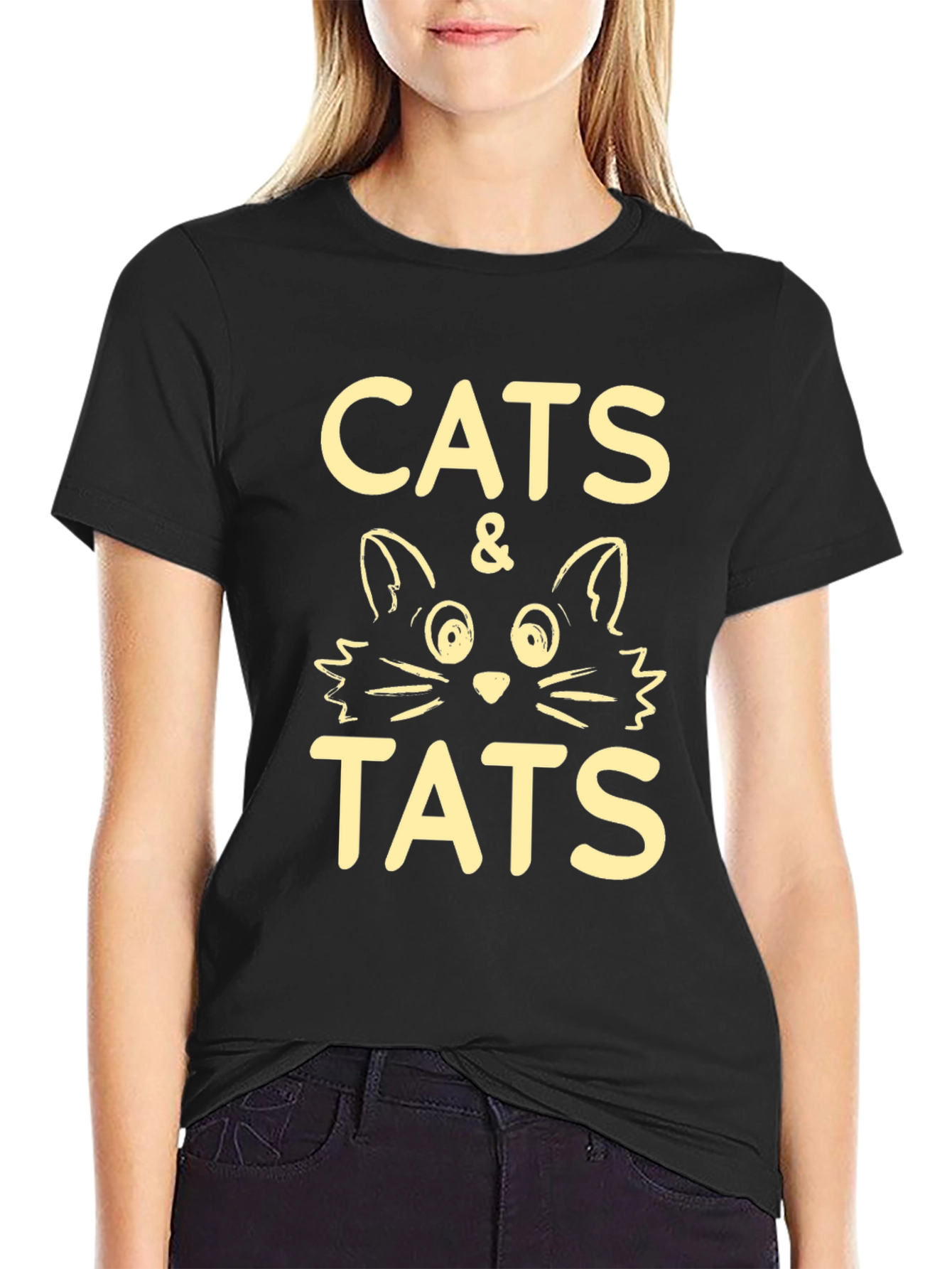 Cats & Tats Graphic Tee - Black Crewneck T-Shirt