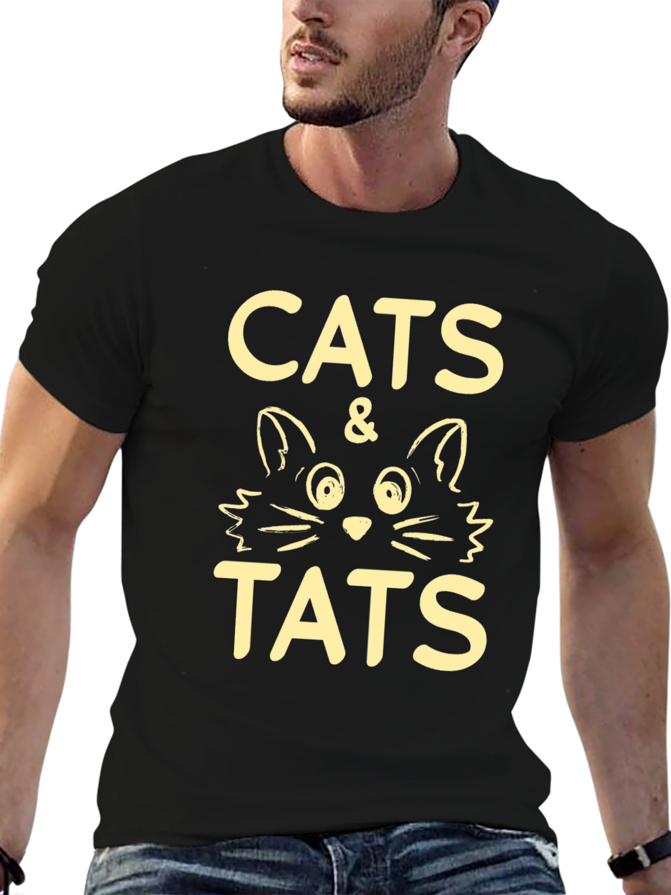 Cats & Tats Graphic Tee - Black Crewneck T-Shirt