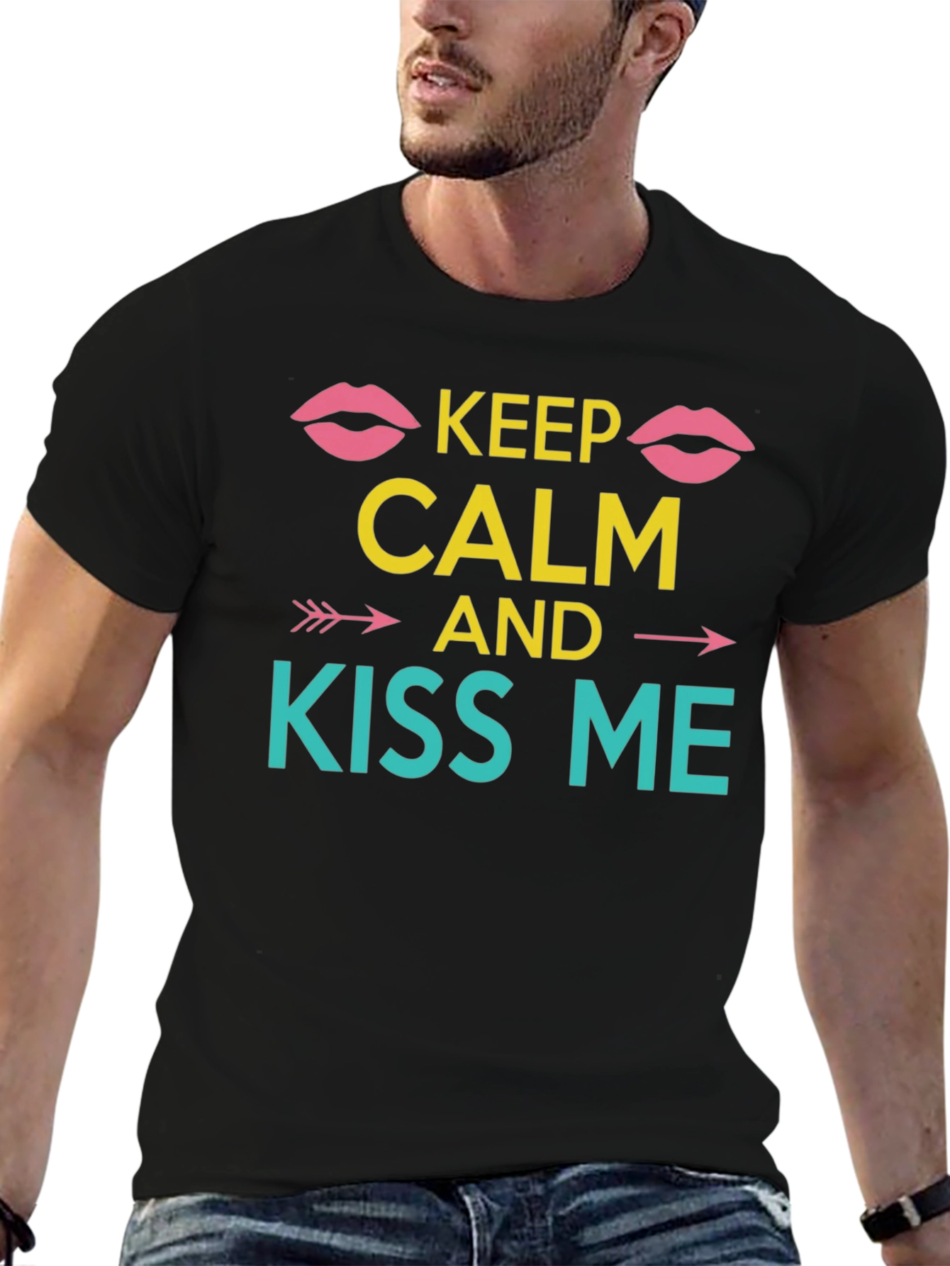 Keep Calm and Kiss Me Graphic Tee - Black