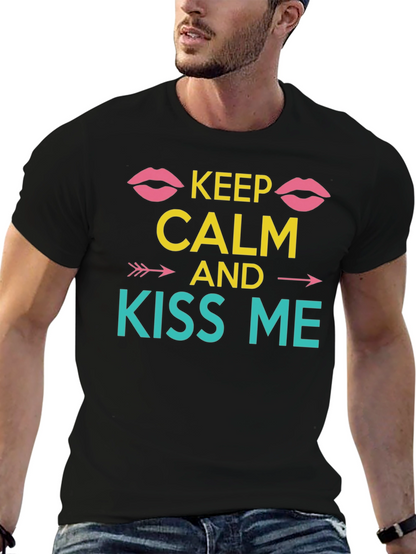 Keep Calm and Kiss Me Graphic Tee - Black